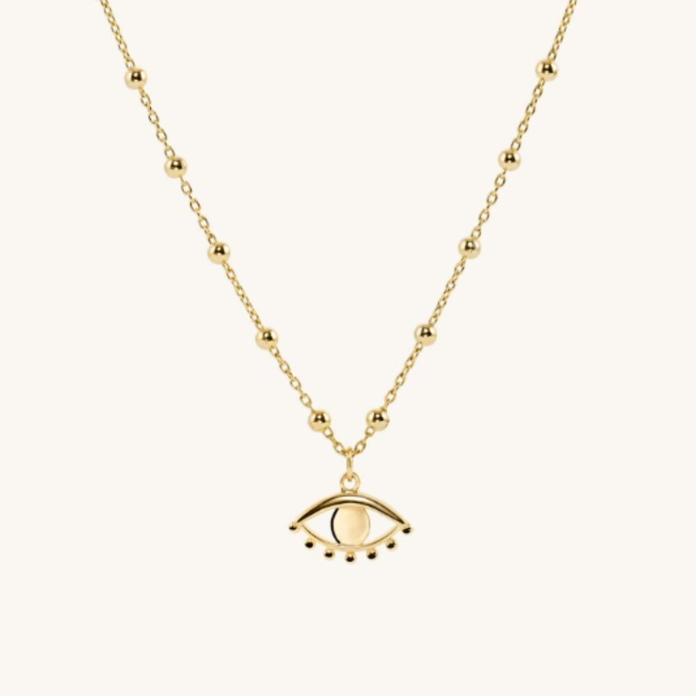 Mejuri Evil Eye Beaded Pendant Necklace, Gold Vermeil